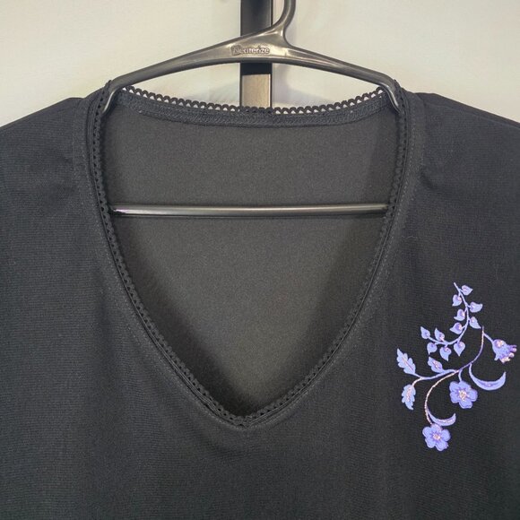 Fashion Bug Top Womens Plus (See Meas) Black Sheer Mesh Sleeve Embroidered Flora - Picture 4 of 5